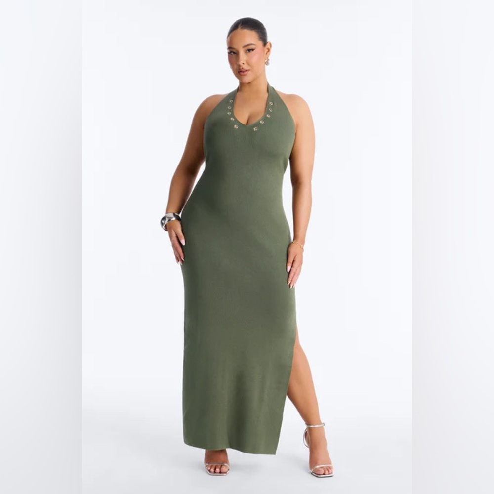 Olive Halter Maxi Dress